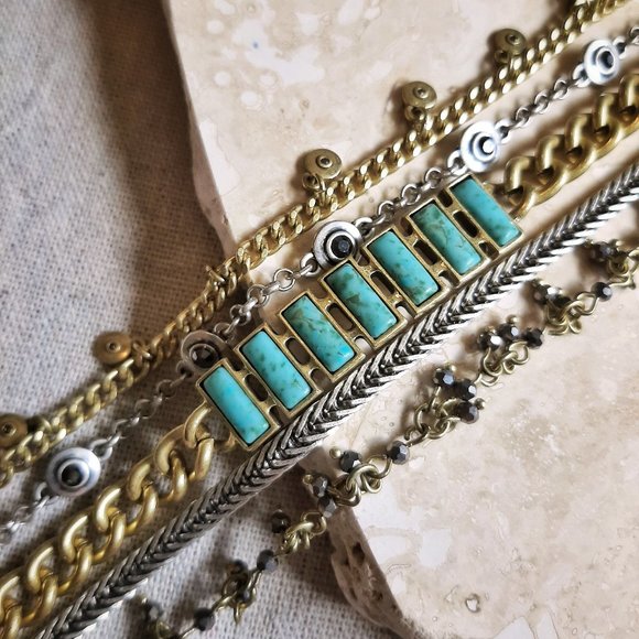 Lucky Brand Jewelry - Lucky Brand 5 Strand Multi Tone Faux Turquoise Bracelet